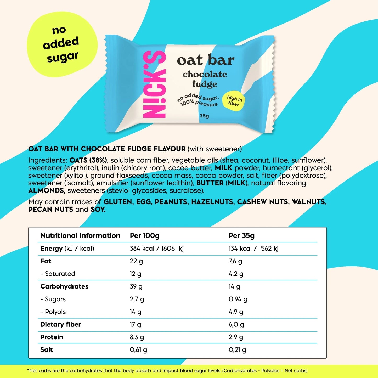 NICK'S - Kaerabatoon "chocolate fudge" 12 x 35g - njom.ee