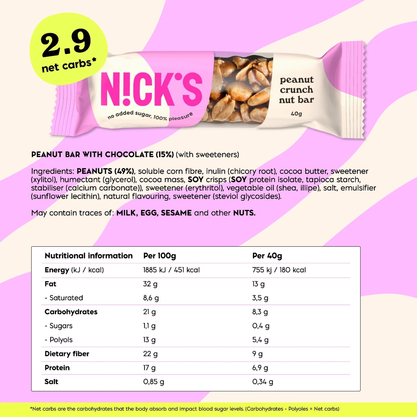 NICK'S - Pähklibatoon "peanut crunch" 12 x 40g - njom.ee