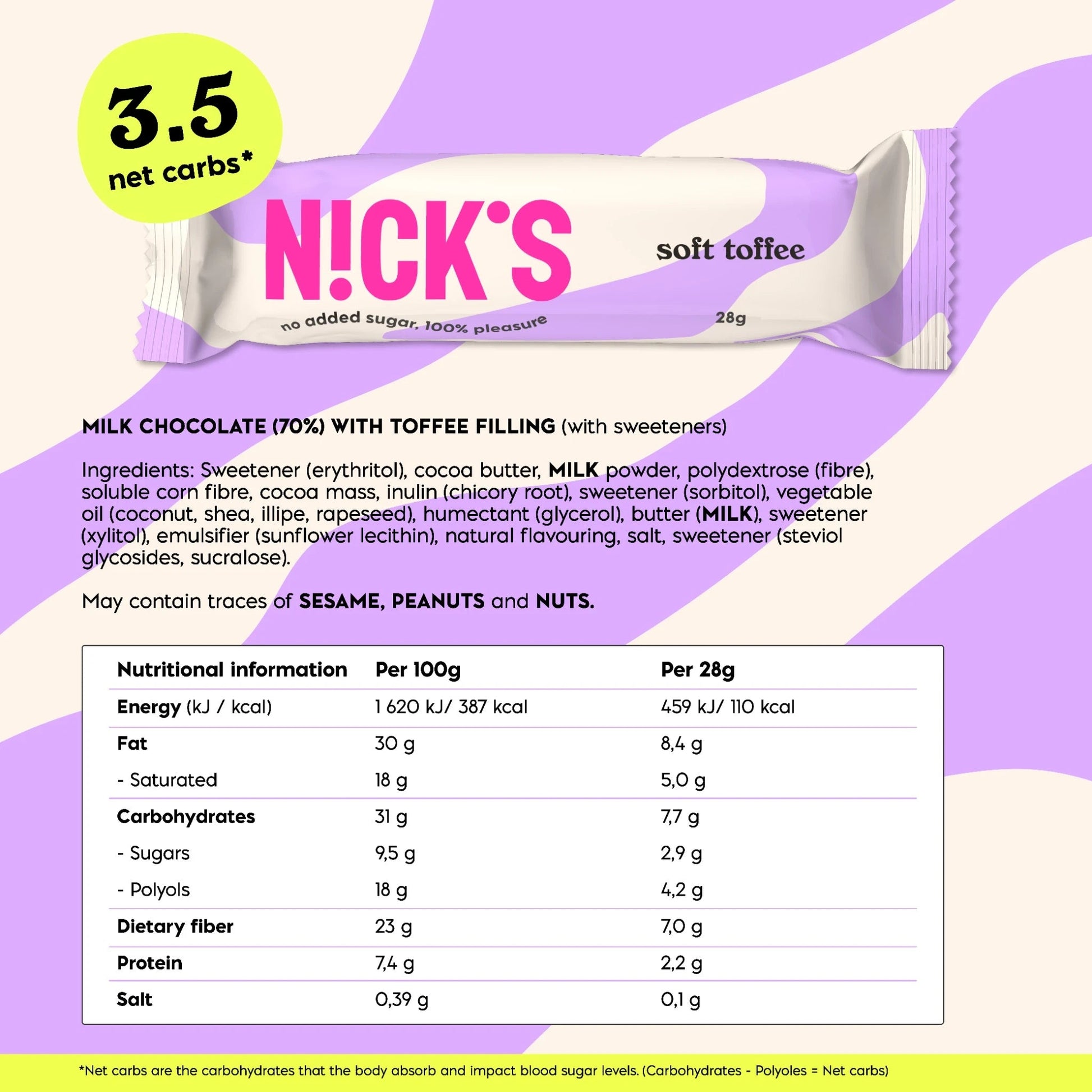 NICK'S - Šokolaad ''soft toffee'' 15 x 28g - njom.ee