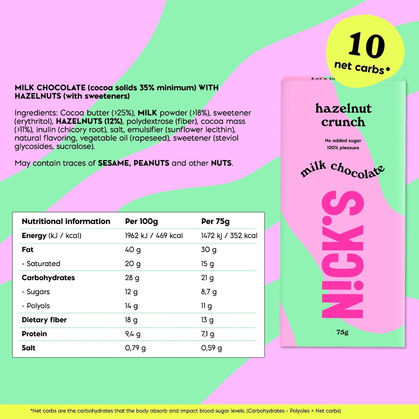 NICK'S - Šokolaaditahvel ''hazelnut crunch'' 75g - njom.ee