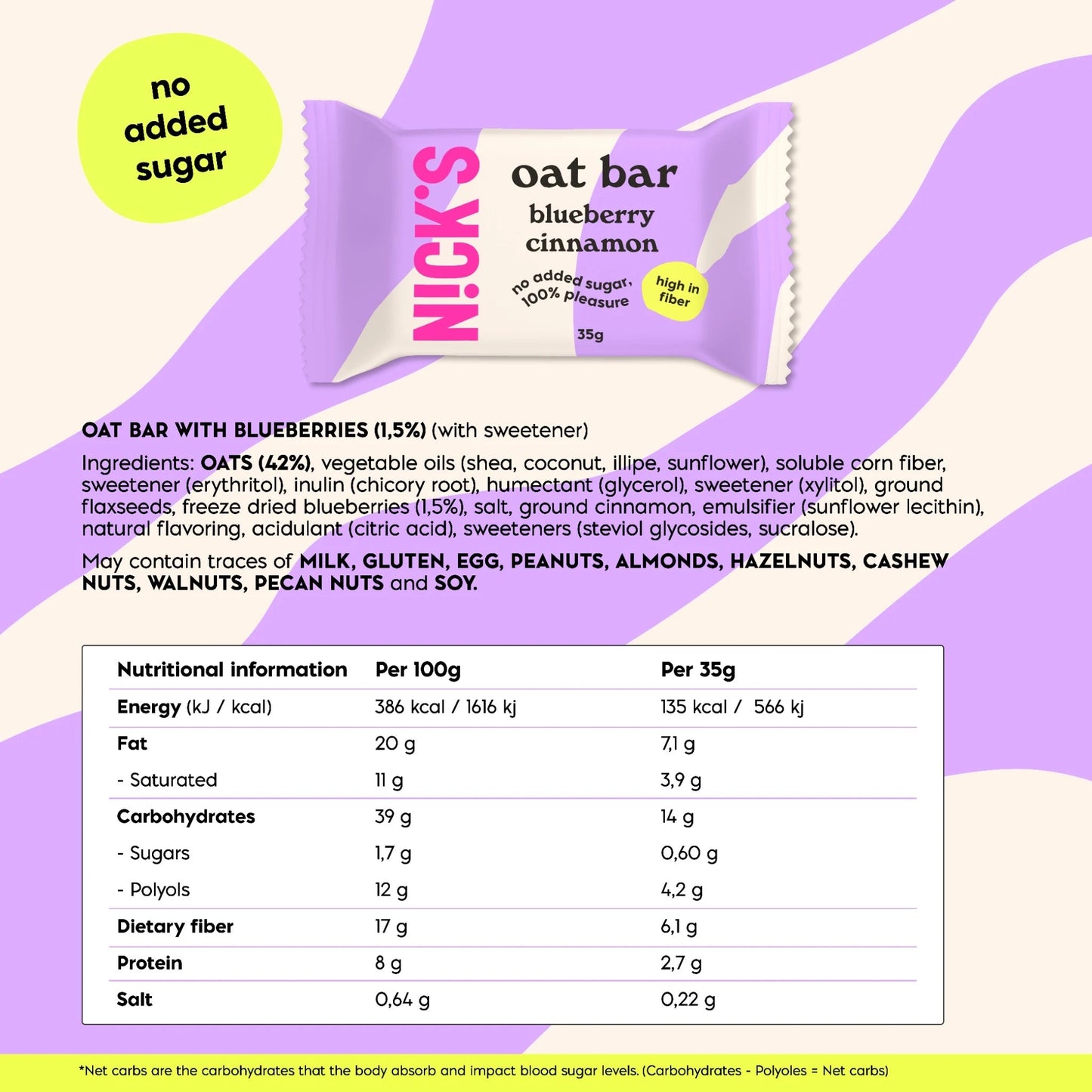 NICK'S - Kaerabatoon "blueberry cinnamon" 35g - njom.ee