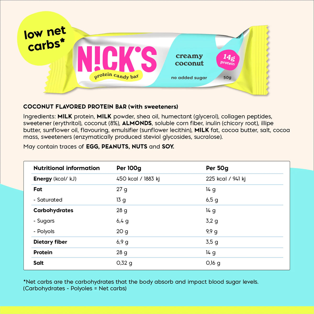 NICK’S Creamy Coconut Protein Bar nutrition and ingredients